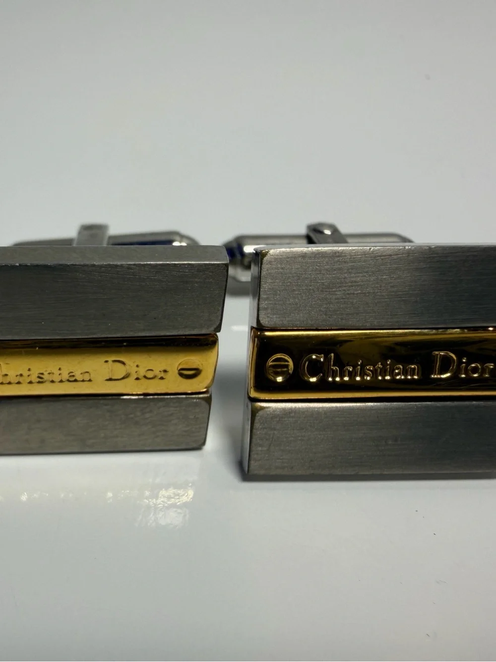 Christian Dior Two-Tone Metal Accent - Gold and Brushed Silver Cuff Links